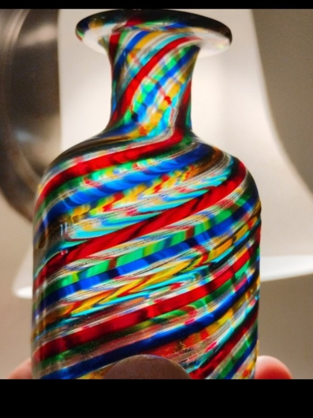 Handblown Multicolor Swirl Glass Art Bottle Murano Style